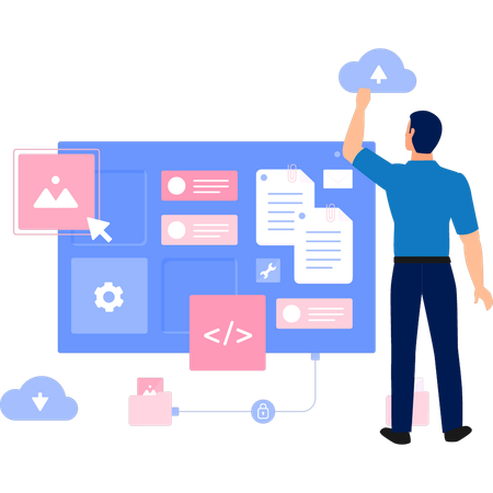 Geschäftsmann überträgt Daten in die Cloud  Illustration