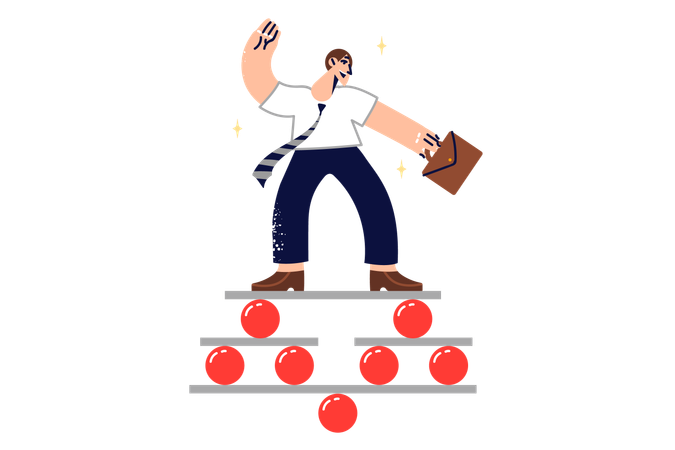 Geschäftsmann und Anwalt balancieren auf instabiler Struktur und zeigen, wie wichtig professionelle Fähigkeiten sind  Illustration