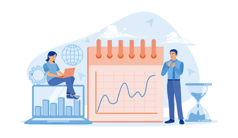 Geschäftsmann und Assistent analysieren Finanzen  Illustration