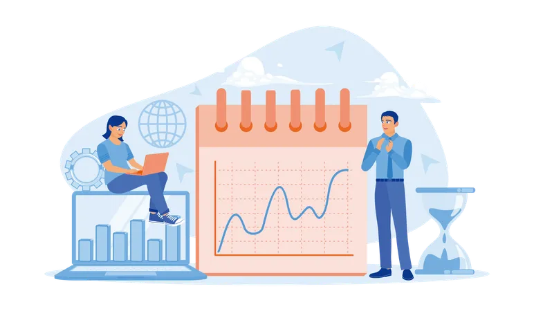 Geschäftsmann und Assistent analysieren Finanzen  Illustration