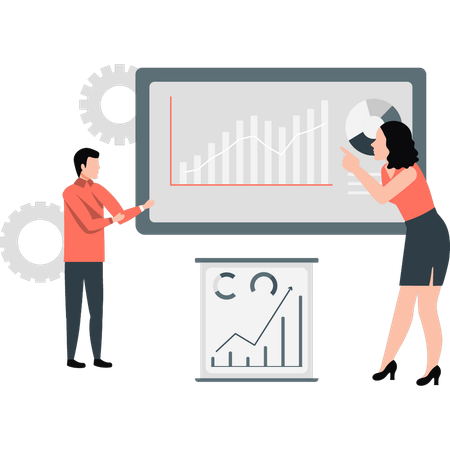 Geschäftsmann und Frau zeigen analytisches Diagramm  Illustration