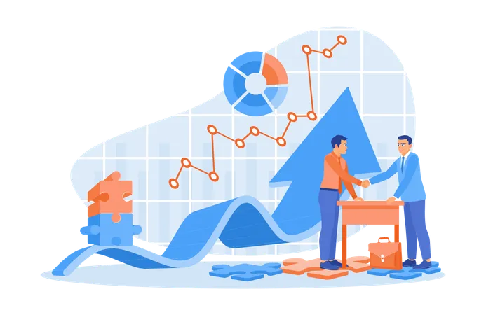 Geschäftsmann und Kollege schütteln sich die Hände und arbeiten zusammen, um den Unternehmensgewinn zu steigern  Illustration