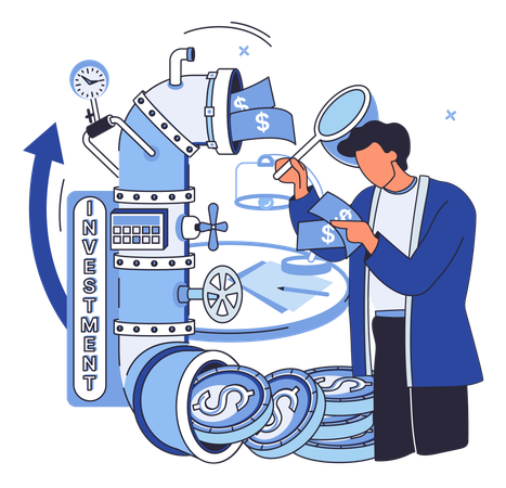 Geschäftsmann untersucht Finanzdiagramm  Illustration