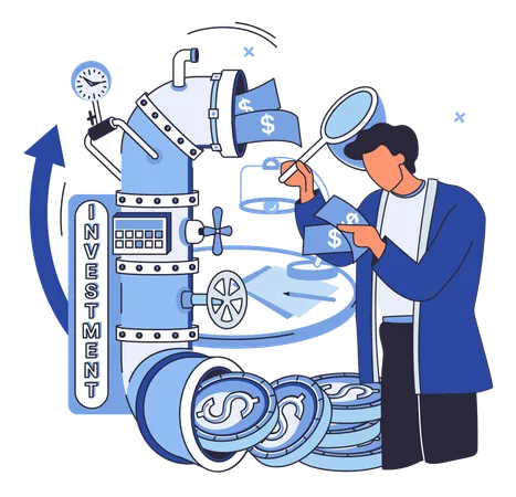 Geschäftsmann untersucht Finanzdiagramm  Illustration