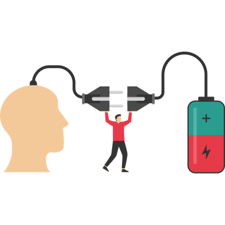 Geschäftsmann verbindet Elektrizität mit Gehirn  Illustration