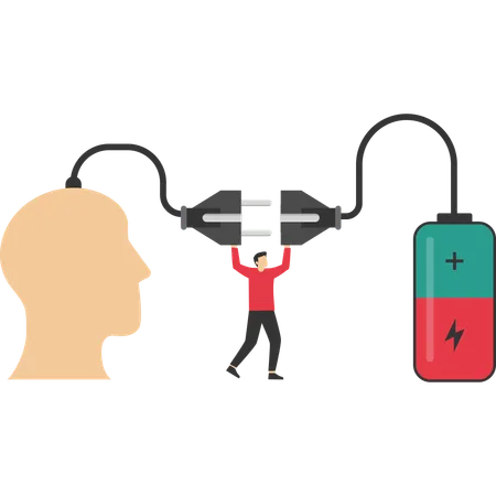 Geschäftsmann verbindet Elektrizität mit Gehirn  Illustration