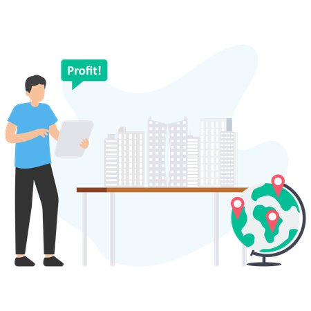 Geschäftsmann, der Immobiliengewinne erwirtschaftet  Illustration