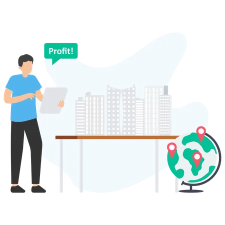 Geschäftsmann, der Immobiliengewinne erwirtschaftet  Illustration