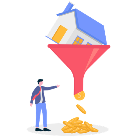Geschäftsmann verdient Geld mit Immobilien  Illustration