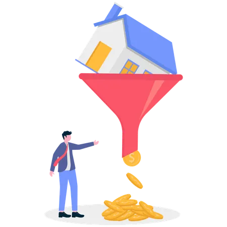 Geschäftsmann verdient Geld mit Immobilien  Illustration