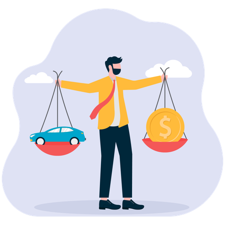 Geschäftsmann vergleicht Autopreise  Illustration
