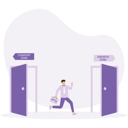 Geschäftsmann verlässt Komfortzone und erlebt Wachstum  Illustration