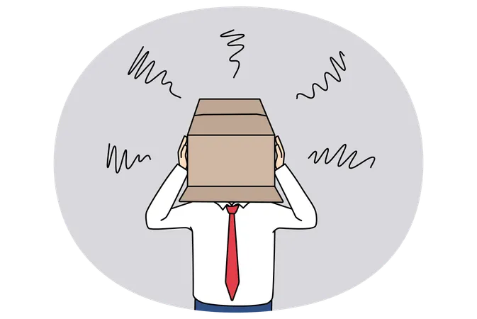 Geschäftsmann versteckt Kopf in Kiste und schämt sich  Illustration