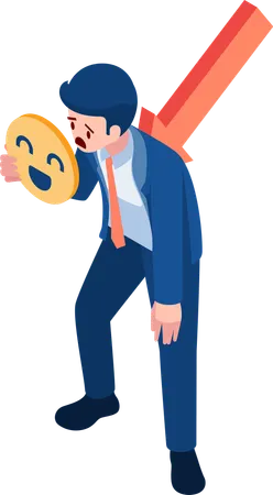 Geschäftsmann versteckt seine Depression hinter einer glücklichen Maske  Illustration