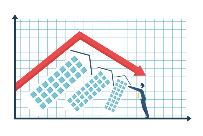 Geschäftsmann versucht, den Markteinbruch zu stoppen  Illustration