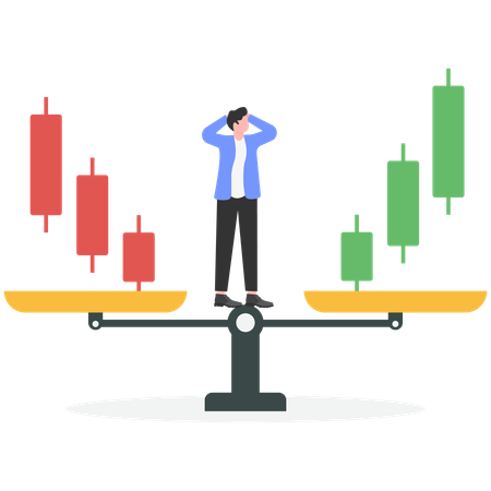 Geschäftsleute versuchen, Investitionen in gewöhnliche Vermögenswerte und digitale Vermögenswerte auszugleichen  Illustration