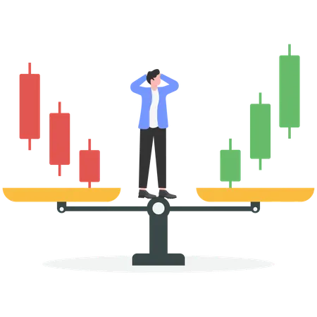 Geschäftsleute versuchen, Investitionen in gewöhnliche Vermögenswerte und digitale Vermögenswerte auszugleichen  Illustration