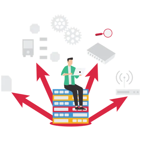 Geschäftsmann versucht, mit Datenbankfehlern zu arbeiten  Illustration