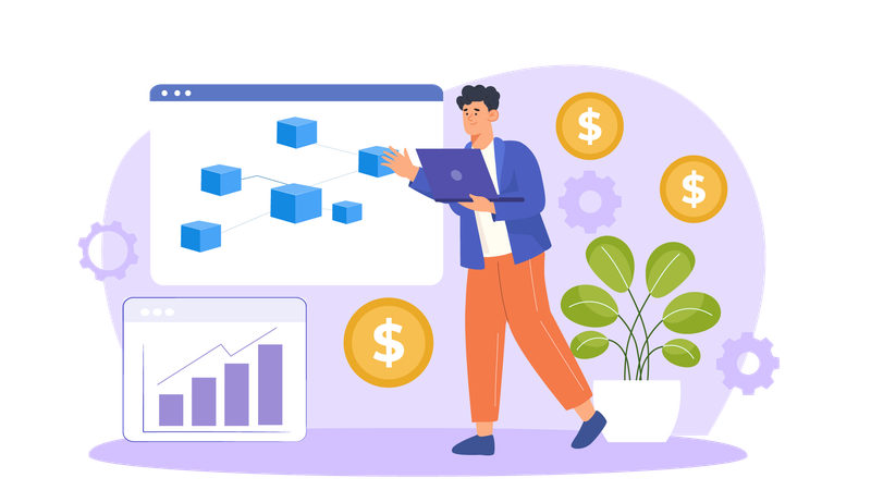 Geschäftsmann verwaltet Blockchain  Illustration