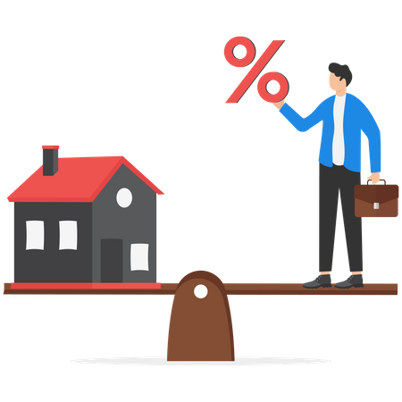 Geschäftsmann verwaltet den Prozentsatz des Eigenheimdarlehens  Illustration