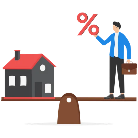 Geschäftsmann verwaltet den Prozentsatz des Eigenheimdarlehens  Illustration