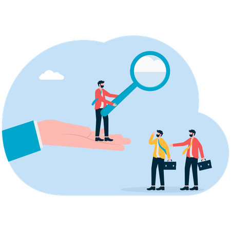 Geschäftsmann verweist auf das Hilfsangebot seiner Teamarbeit  Illustration