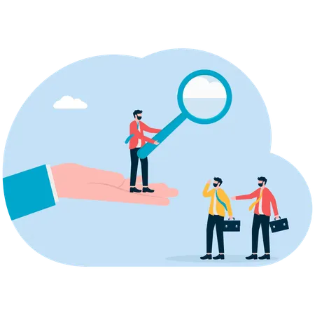 Geschäftsmann verweist auf das Hilfsangebot seiner Teamarbeit  Illustration