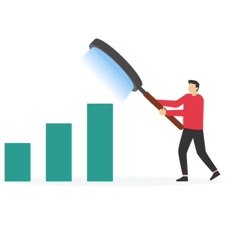 Geschäftsmann mit Lupe zur Analyse von Finanzdiagrammen  Illustration