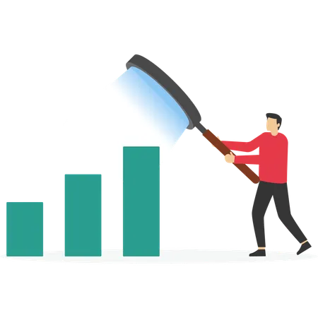 Geschäftsmann mit Lupe zur Analyse von Finanzdiagrammen  Illustration