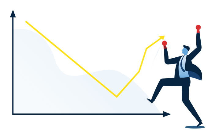 Geschäftsmann wächst im Geschäftsdiagramm  Illustration