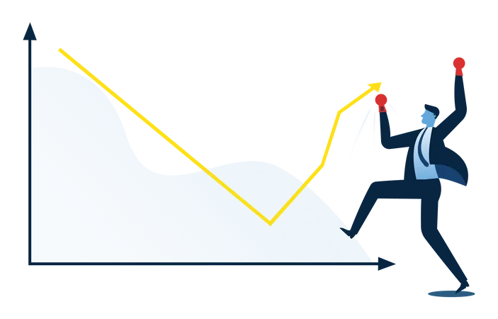 Geschäftsmann wächst im Geschäftsdiagramm  Illustration