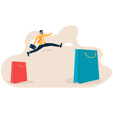 Geschäftsmann wagt Einkaufssprung  Illustration