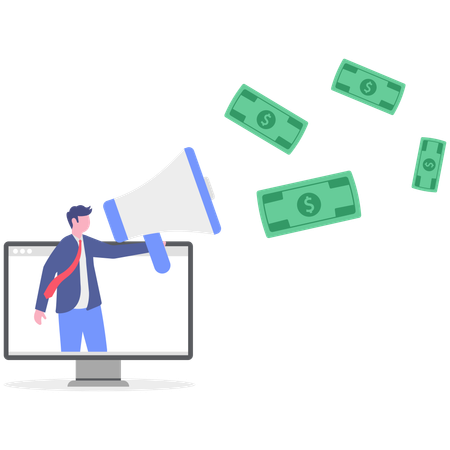 Geschäftsmann wirbt für Finanzstrategien  Illustration