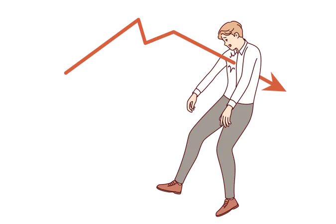 Geschäftsmann wurde durch fallendes Finanzdiagramm verletzt, das Inflation symbolisiert  Illustration