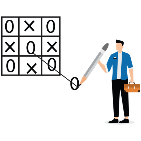 Geschäftsmann Zeichnung Tic Tac Toe außerhalb box  Illustration