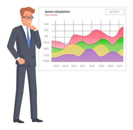 Geschäftsmann zeigt Analysedaten  Illustration