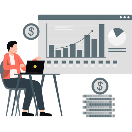 Geschäftsmann zeigt auf Investitionsdiagramm  Illustration