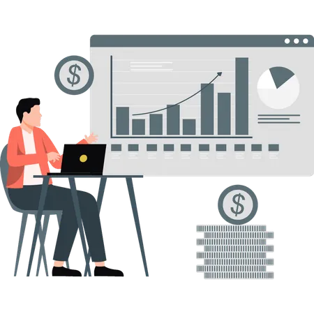 Geschäftsmann zeigt auf Investitionsdiagramm  Illustration