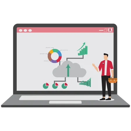 Geschäftsmann zeigt Diagramm auf dem Bildschirm  Illustration