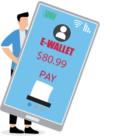 Geschäftsmann zeigt E-Wallet-Sicherheit auf dem Handy  Illustration