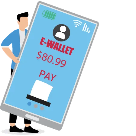 Geschäftsmann zeigt E-Wallet-Sicherheit auf dem Handy  Illustration