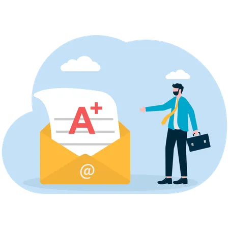 Geschäftsmann zeigt Geschäftsergebnis-Mail  Illustration