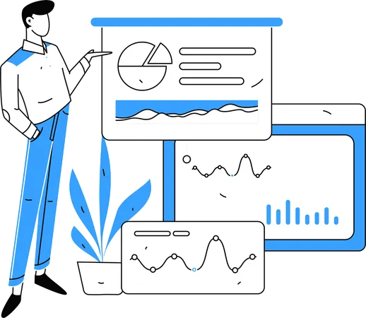 Geschäftsmann zeigt Business-Präsentation  Illustration