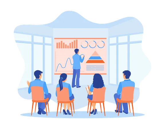 Geschäftsmann zeigt Diagramm auf Projektionsleinwand  Illustration