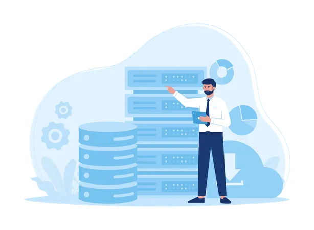 Geschäftsmann zeigt Server-Datenanalyse  Illustration