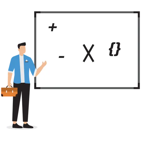 Geschäftsmann zeigt verschiedene mathematische Symbole  Illustration