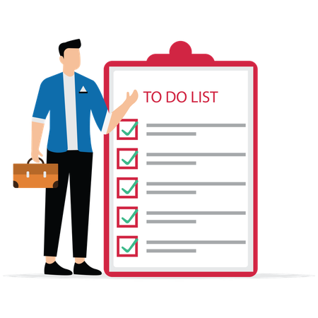 Geschäftsmann zeigt vollständige to do-Liste  Illustration