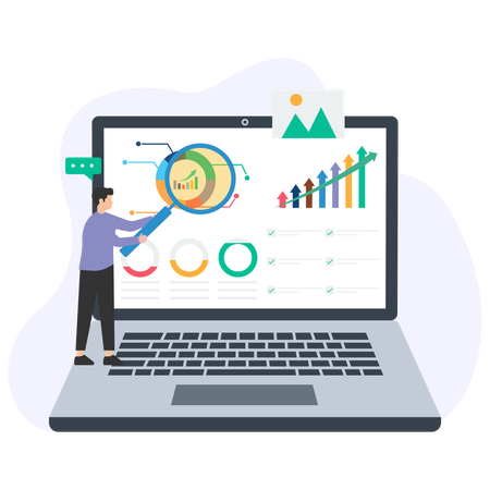 Geschäftsmann zeigt Waage-Dashboard  Illustration