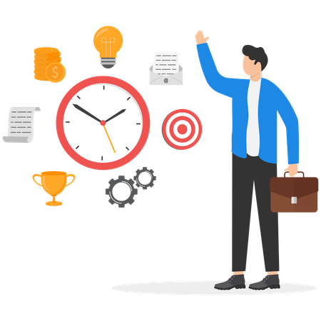Geschäftsmann zeigt Zeitmanagementfähigkeiten  Illustration