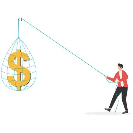 Geschäftsmann zieht Dollar hoch  Illustration